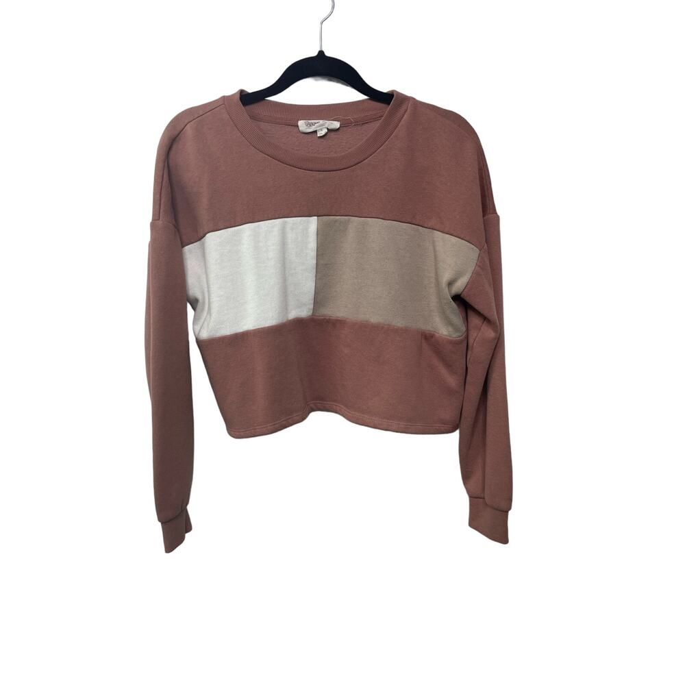 Hippie Rose Ribbed Crew Neck Colorblock Cropped Boxy Sweatshirt Pink Juniors M